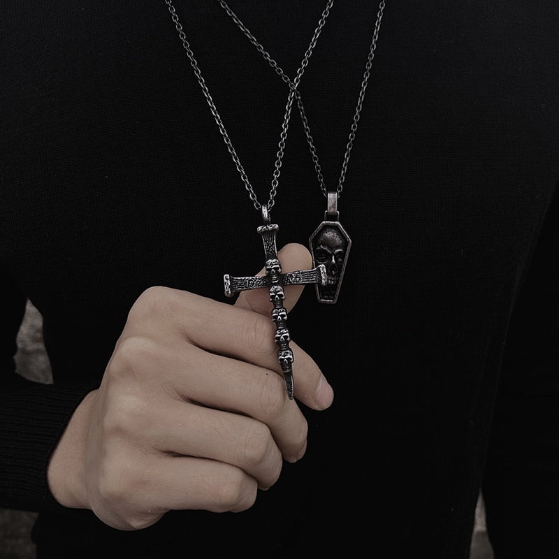 Vintage Cross Skull Pendant - Chrome Cult