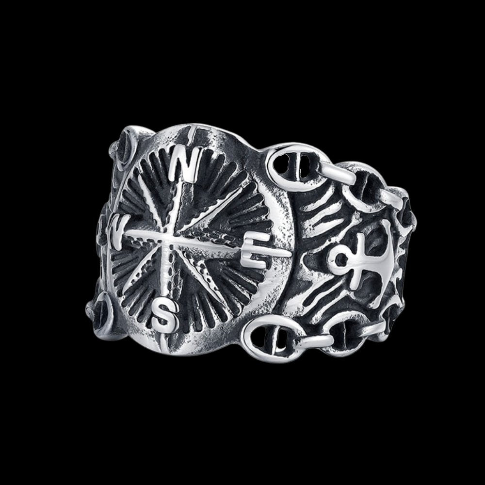 Vintage Northern Pirate Compass Marine Ring - Chrome Cult