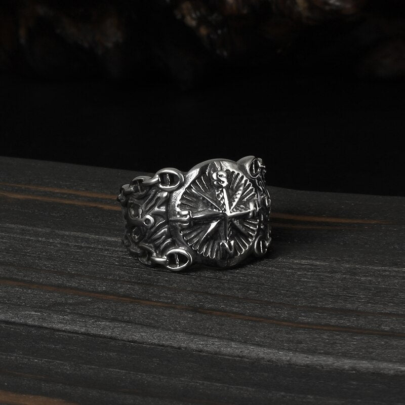 Vintage Northern Pirate Compass Marine Ring - Chrome Cult