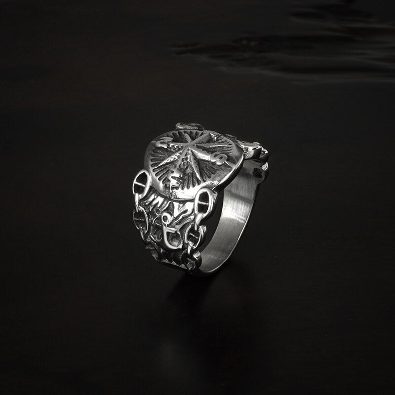 Vintage Northern Pirate Compass Marine Ring - Chrome Cult