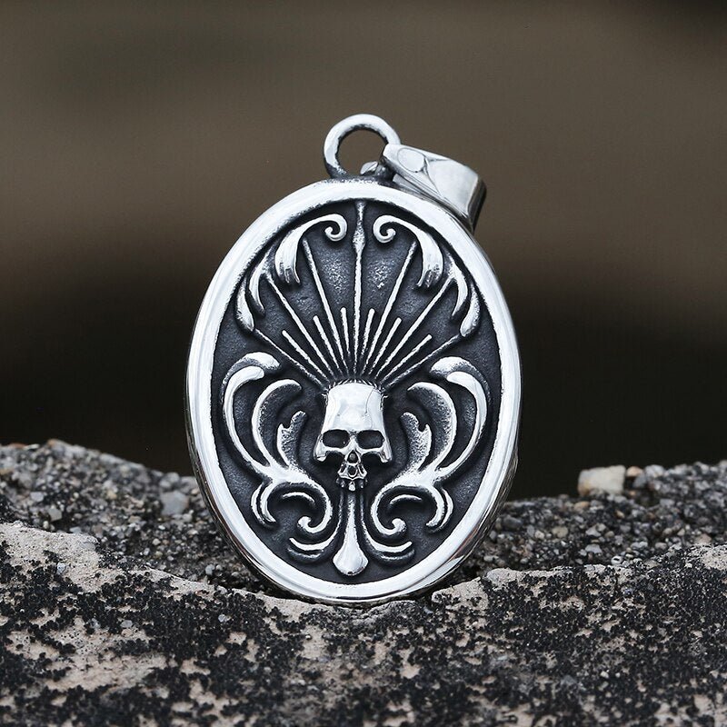 Vintage Skull Noble Pattern Oval Pendant - Chrome Cult