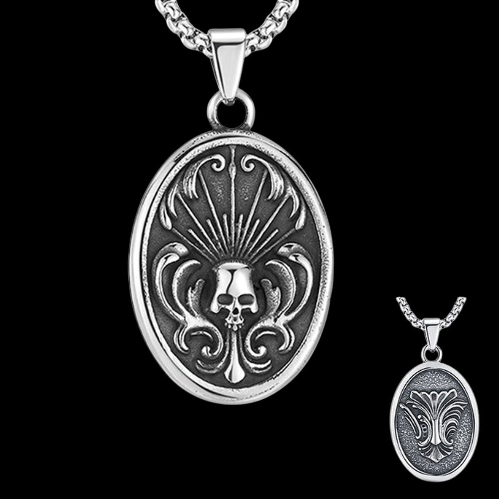 Vintage Skull Noble Pattern Oval Pendant - Chrome Cult