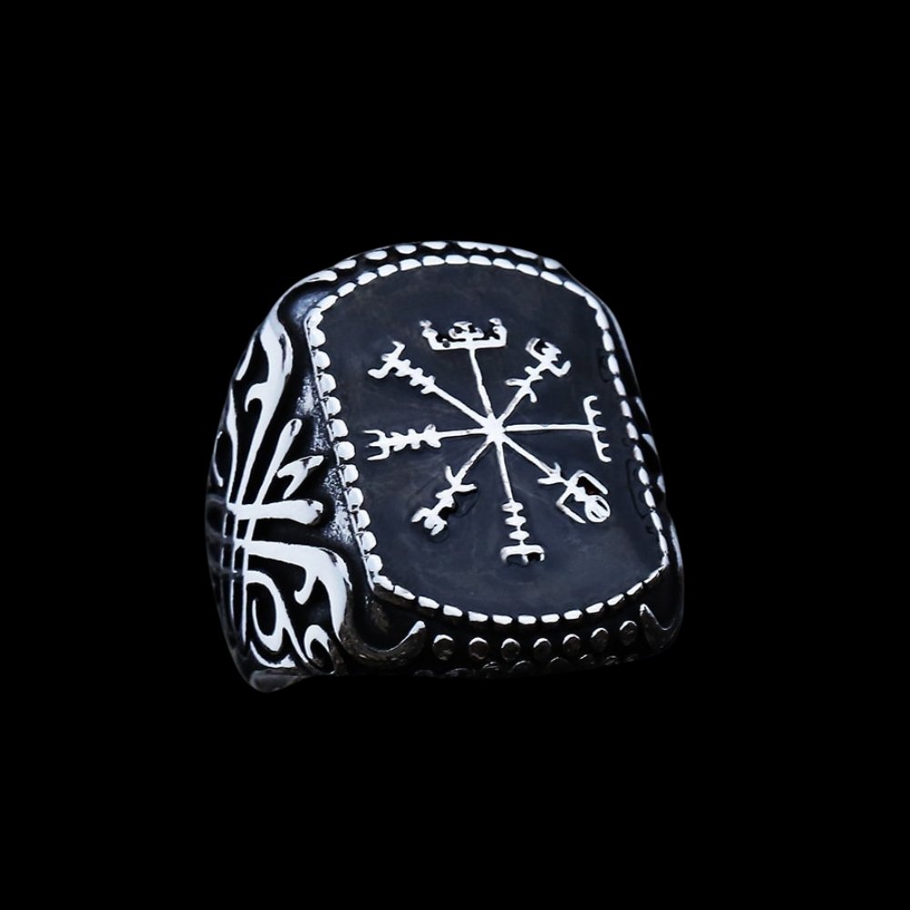 Vintage Vegvisir Black Epoxy Ring - Chrome Cult