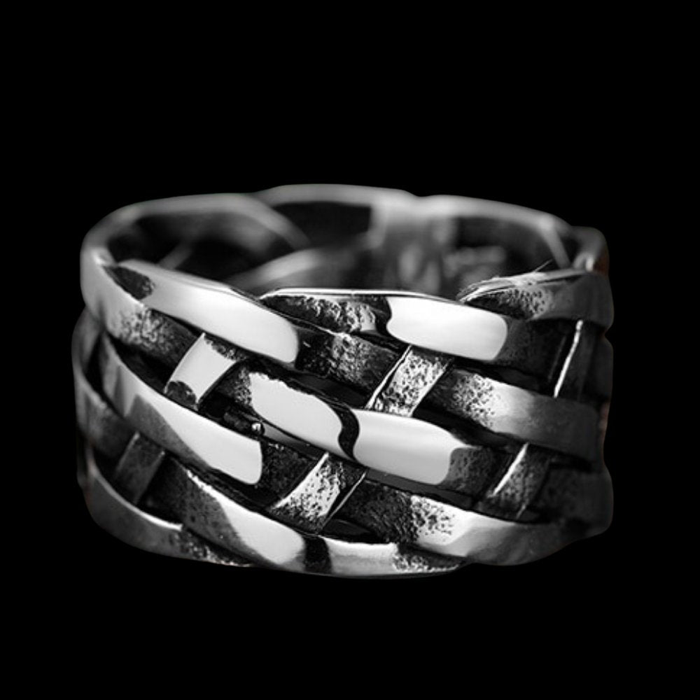 Vintage Weave Pattern Ring - Chrome Cult