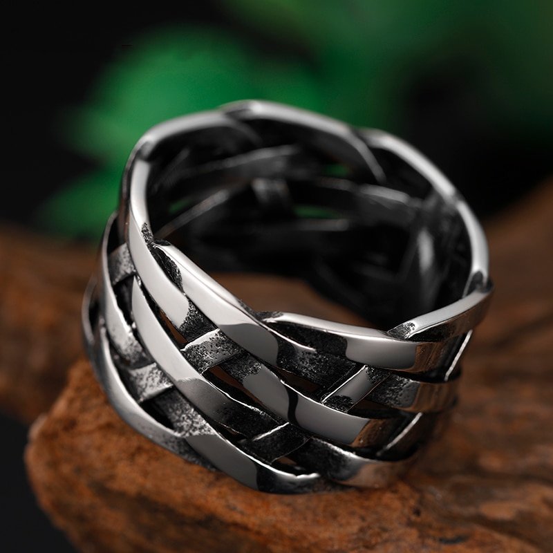 Vintage Weave Pattern Ring - Chrome Cult