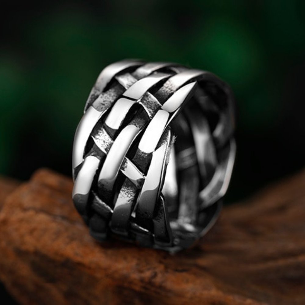 Vintage Weave Pattern Ring - Chrome Cult