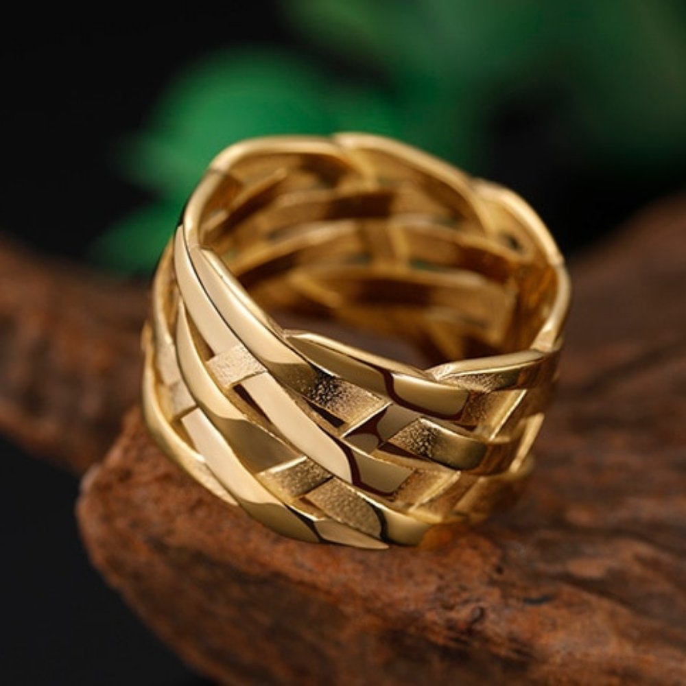 Vintage Weave Pattern Ring - Chrome Cult