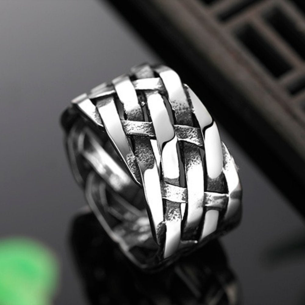 Vintage Weave Pattern Ring - Chrome Cult