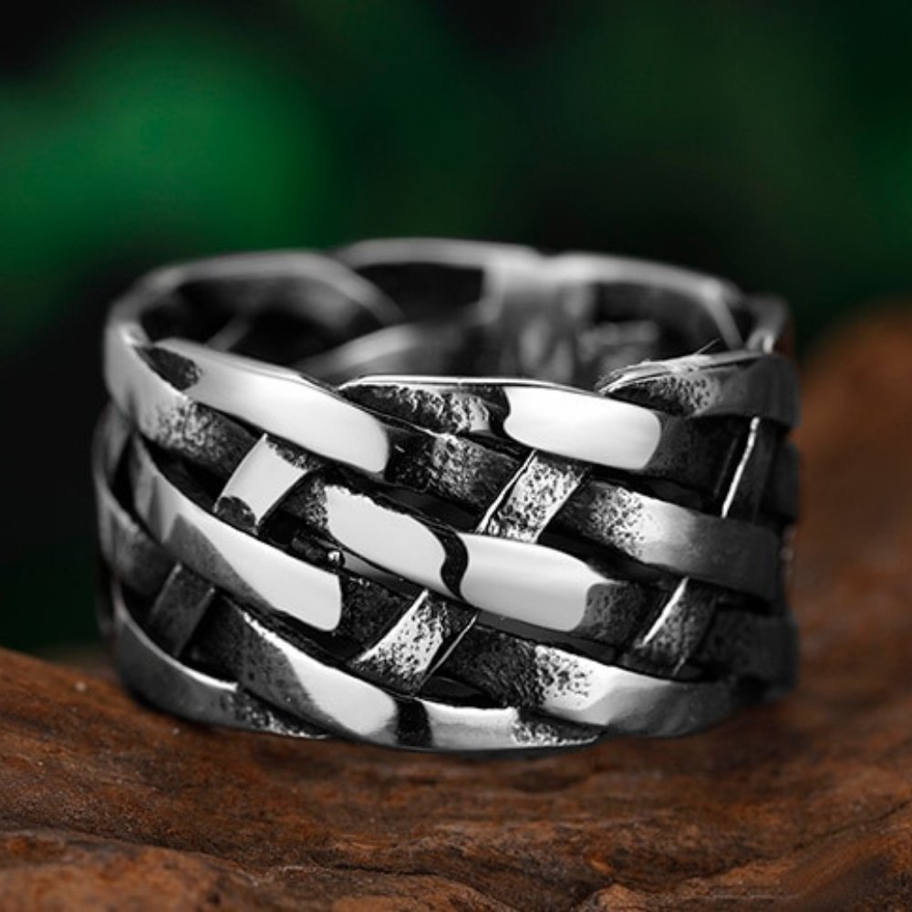 Vintage Weave Pattern Ring - Chrome Cult