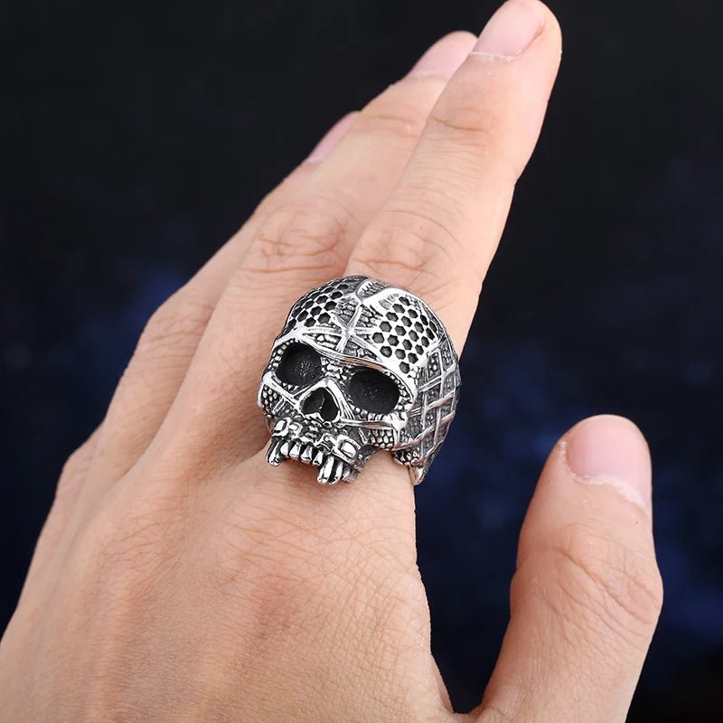 Warrior Skeletal Tribal Engravings Skull Ring - Chrome Cult
