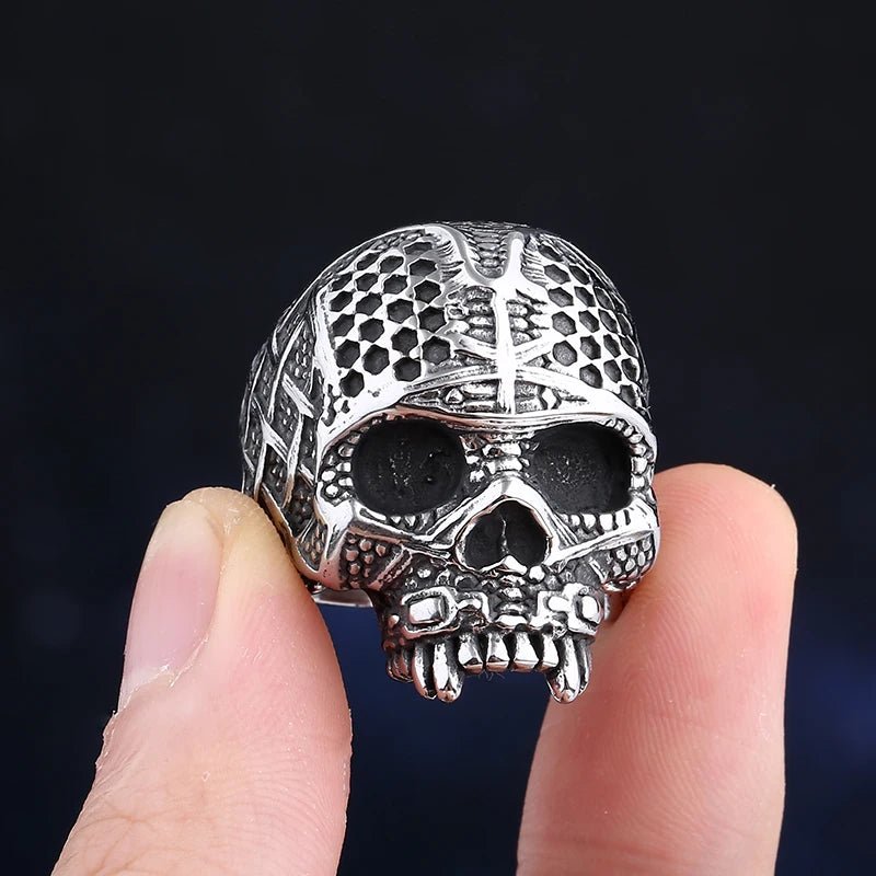 Warrior Skeletal Tribal Engravings Skull Ring - Chrome Cult