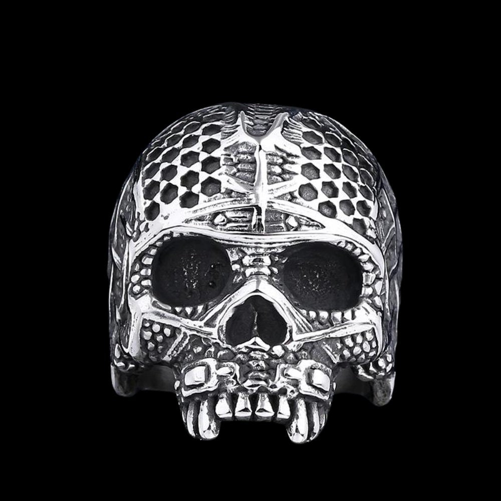 Warrior Skeletal Tribal Engravings Skull Ring - Chrome Cult