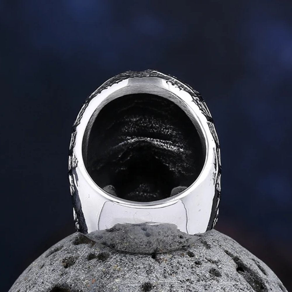Warrior Skeletal Tribal Engravings Skull Ring - Chrome Cult