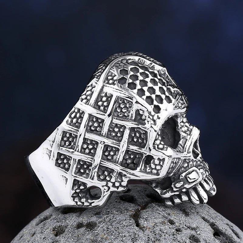 Warrior Skeletal Tribal Engravings Skull Ring - Chrome Cult