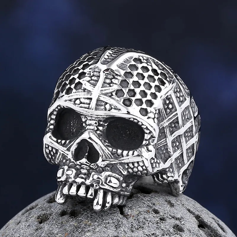 Warrior Skeletal Tribal Engravings Skull Ring - Chrome Cult