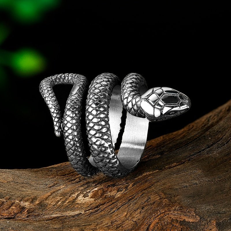 Winding Snake Steel Ring - Chrome Cult