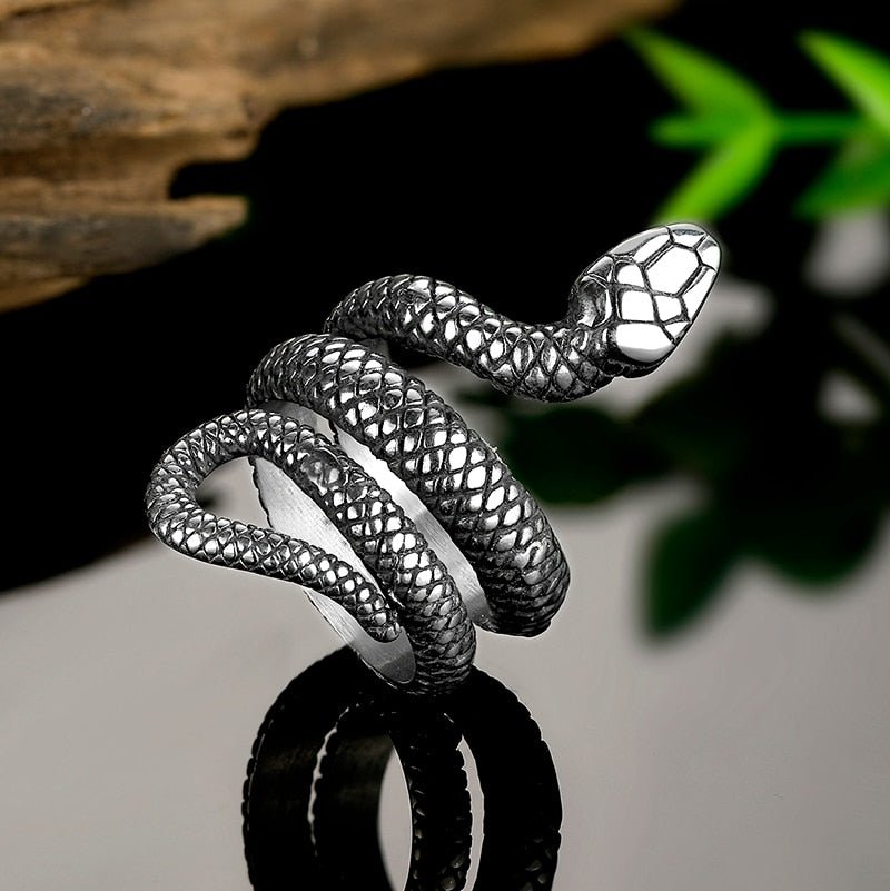 Winding Snake Steel Ring - Chrome Cult