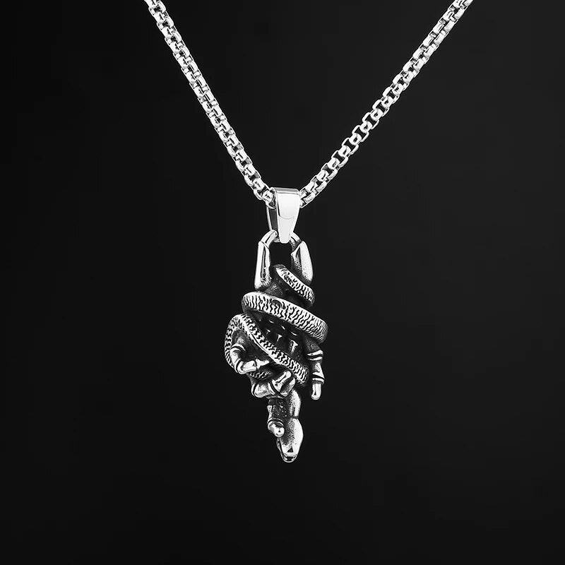 Wrapped Around My Little Finger Snake Pendant - Chrome Cult