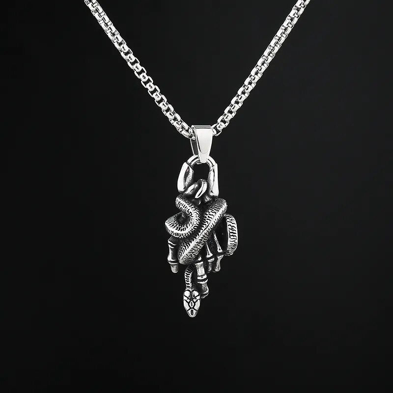 Wrapped Around My Little Finger Snake Pendant - Chrome Cult